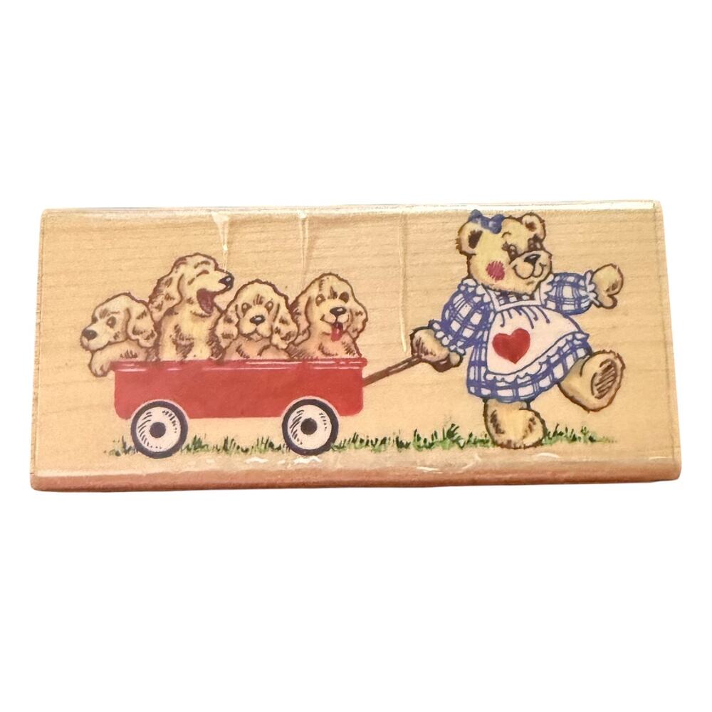 Stampendous 1994 Puppy Wagon With Bear Dogs N011 Rubber Stamp